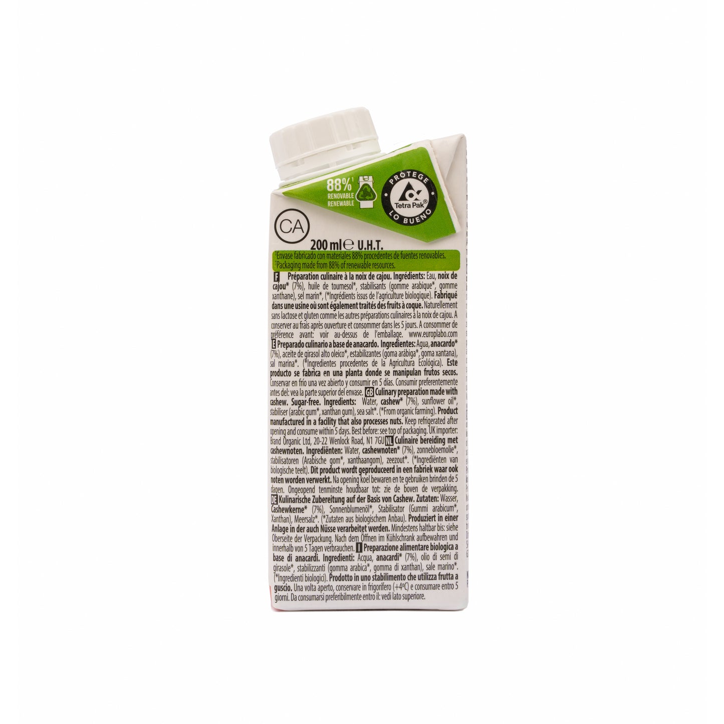Pack 24x Nata ecológica para cocinar de Anacardos 200 ml. EcoMil Cuisine