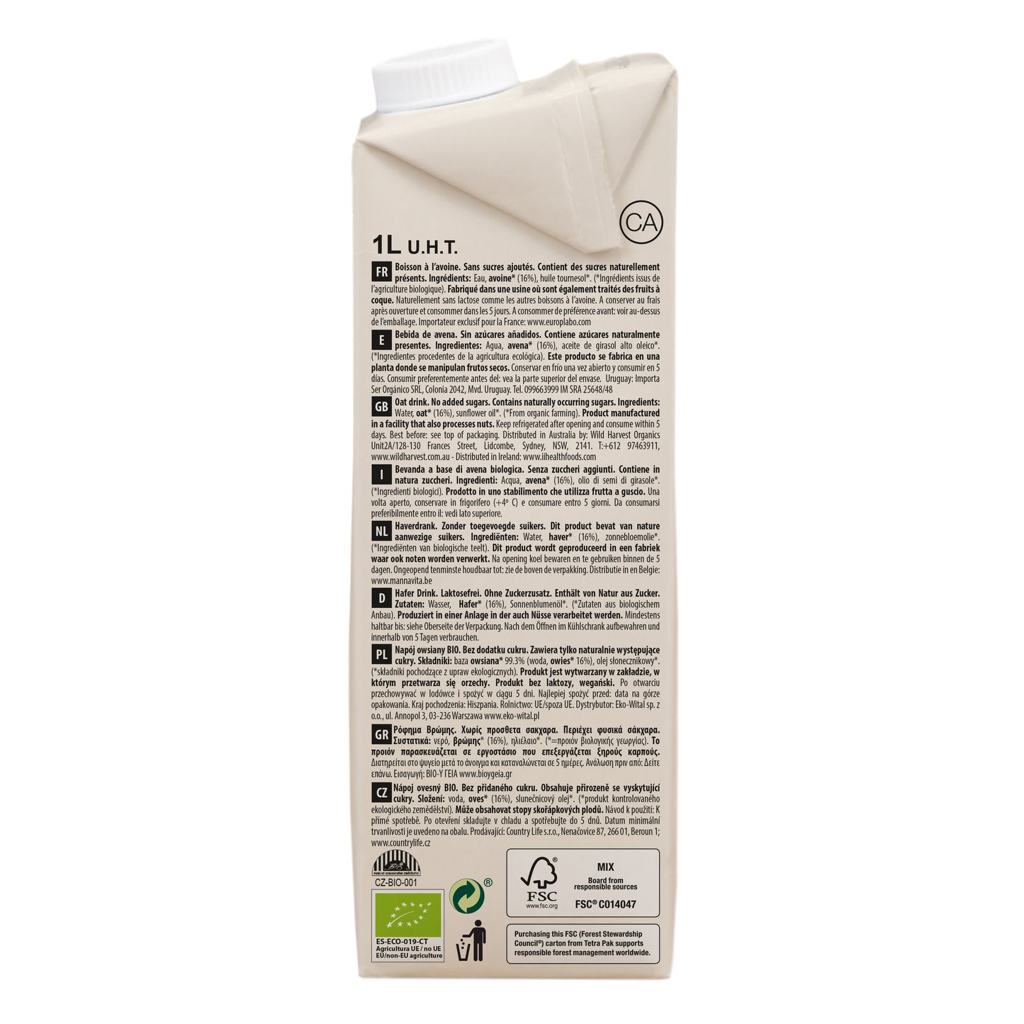 Bebida de Avena Bio Nature 1L Ecomil