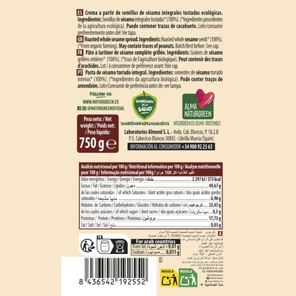 Tahín de Sésamo Tostado Ecológico 750g NaturGreen