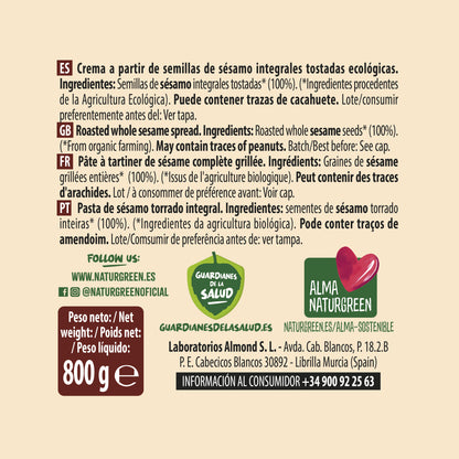 Tahín de Sésamo Tostado Ecológico 800g NaturGreen