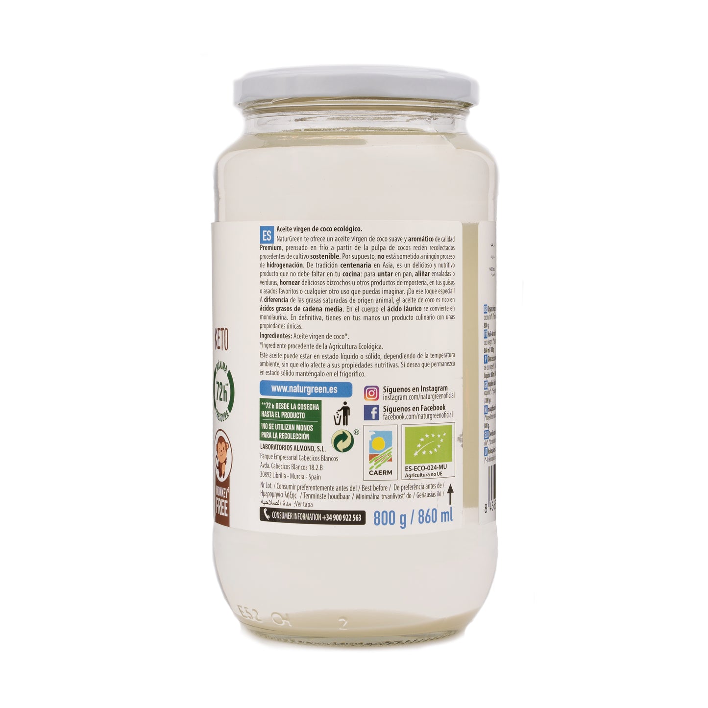 Aceite de Coco Virgen Ecológico 860 ml NaturGreen