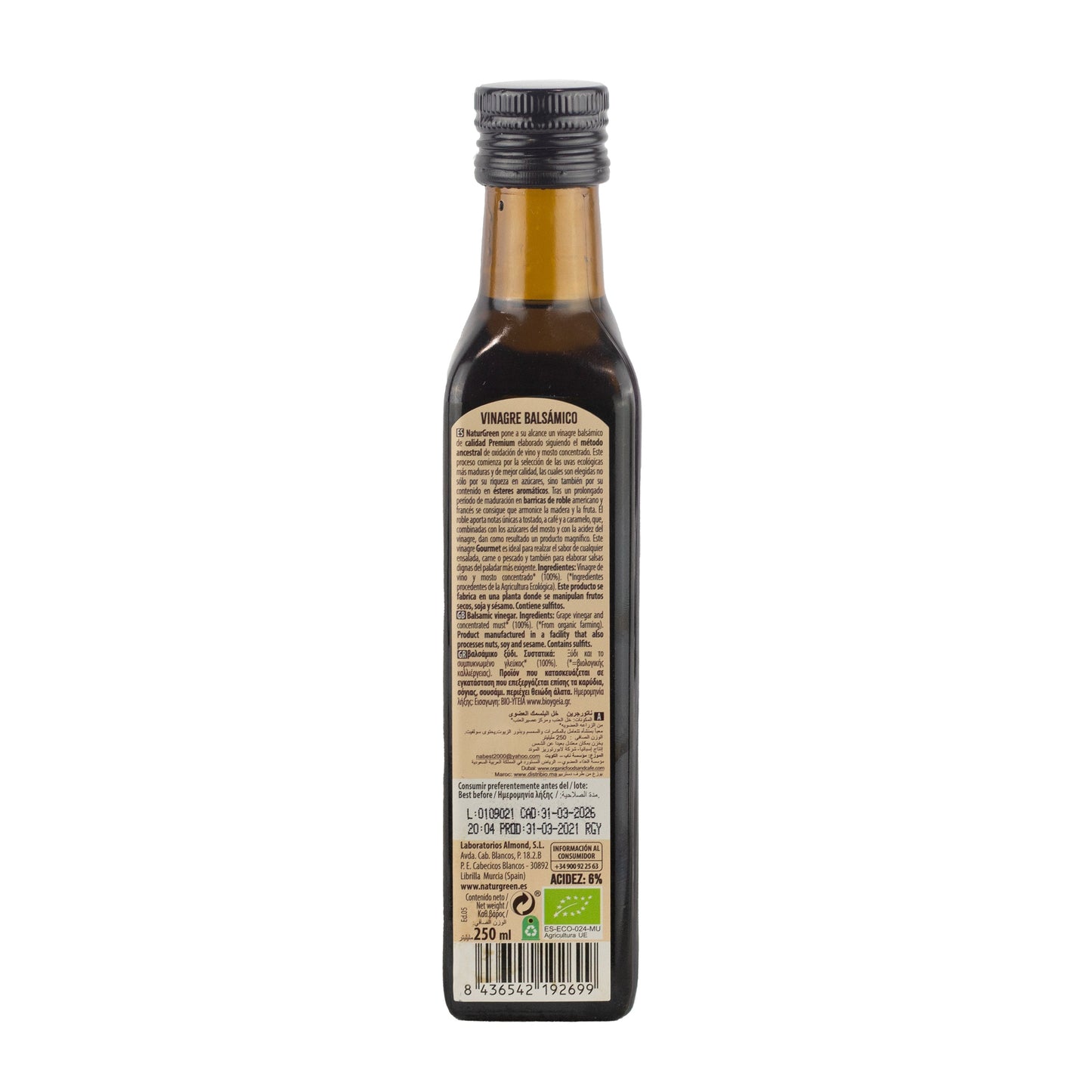 Pack 6x Vinagre Balsámico Ecológico 250 ml NaturGreen