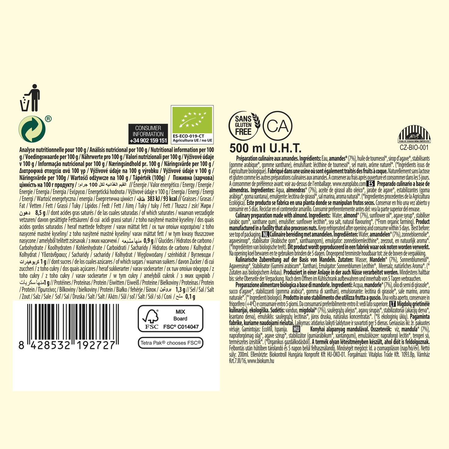 Nata para cocinar ecológica de Almendra 500 ml