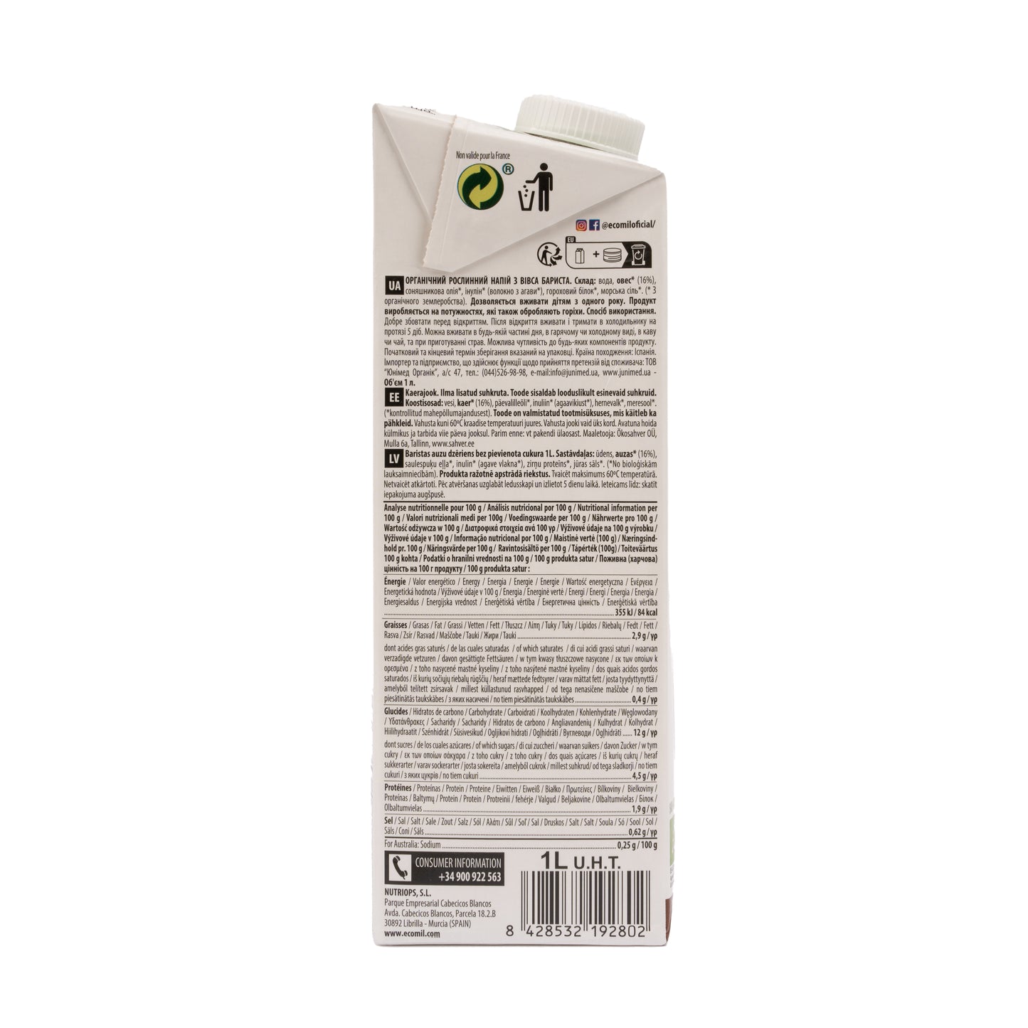 Bebida de Avena Bio Barista 1L Ecomil