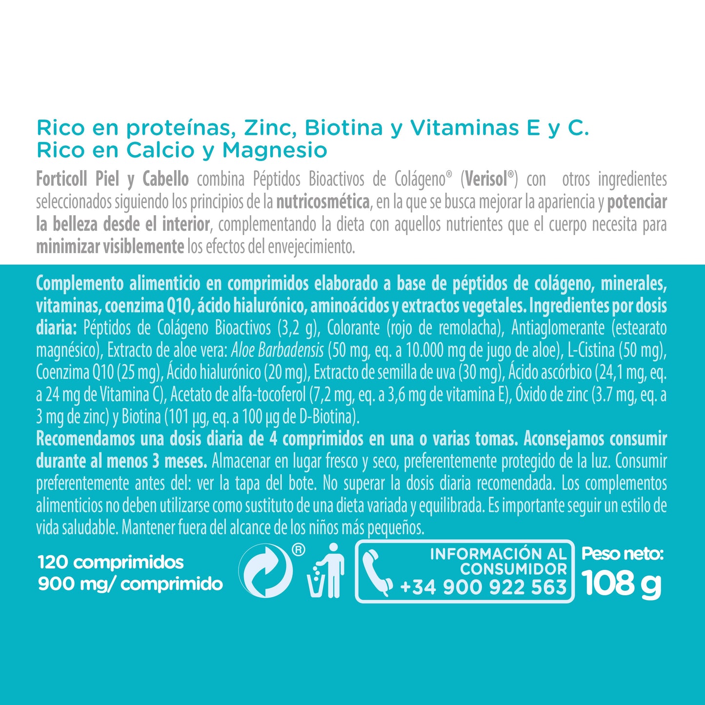 Pack 6x Colágeno BioActivo Piel y Cabello 120 comprimidos Forticoll