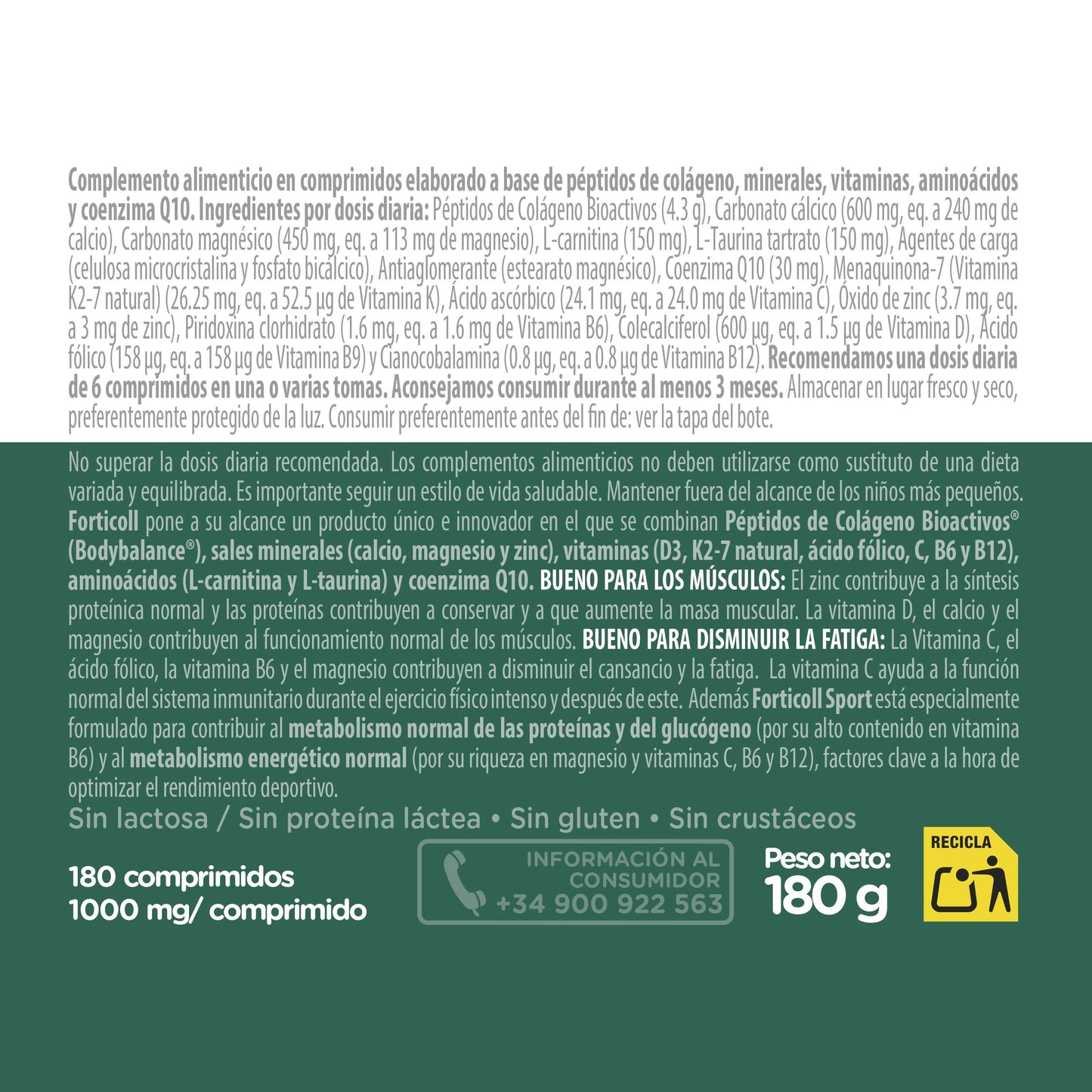 Colágeno BioActivo Sport 180 comprimidos Forticoll
