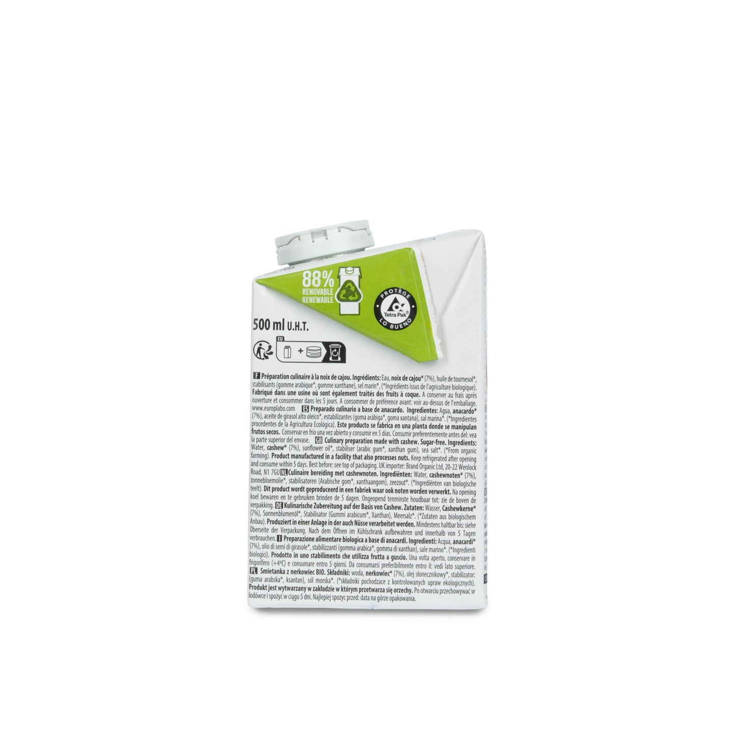 Nata Vegetal Cuisine Anacardo Sin Azúcares Bio 500ml Ecomil