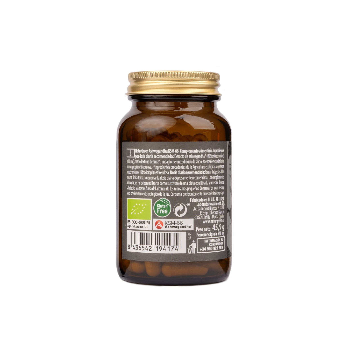 Pack 6x Ashwagandha KSM-66 Bio 90 cápsulas Naturgreen Experience