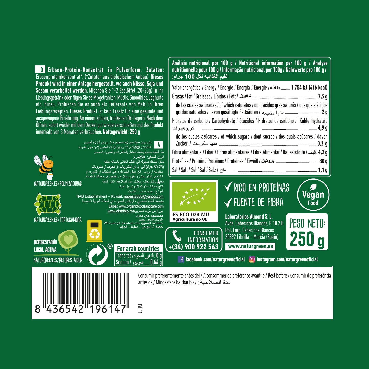 Pack 9x Proteína de Guisante Bio 250g NaturGreen