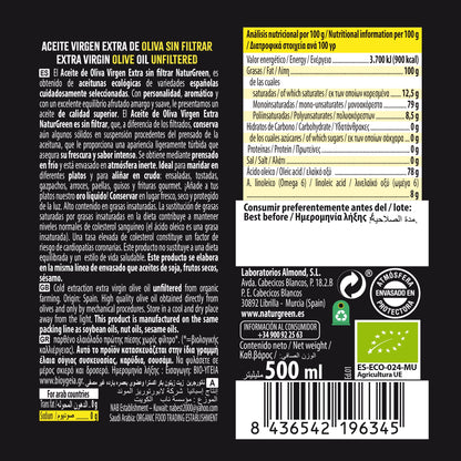 Pack 6x Aceite de Oliva Virgen Extra Sin Filtrar Bio 500 ml NaturGreen