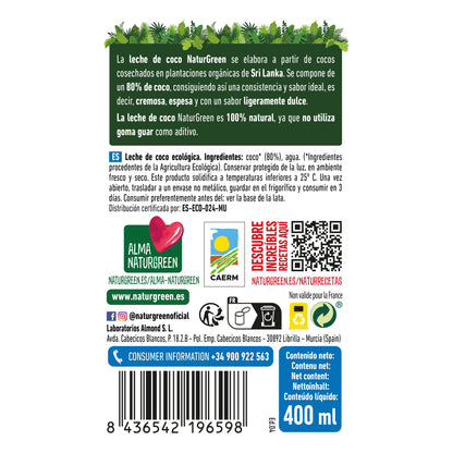 Pack 6x NaturGreen Leche de Coco 400 g / 400 ml