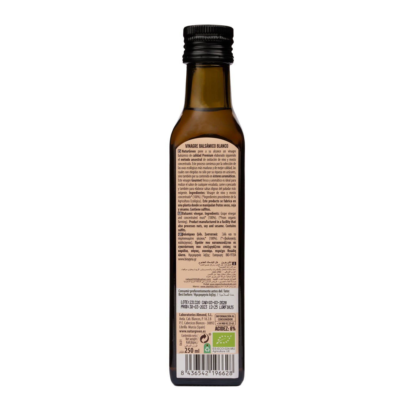 Pack 6x Vinagre Balsámico Blanco Ecológico 250 ml NaturGreen