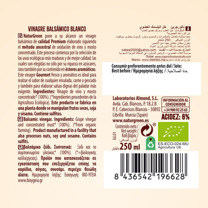Pack 6x Vinagre Balsámico Blanco Ecológico 250 ml NaturGreen