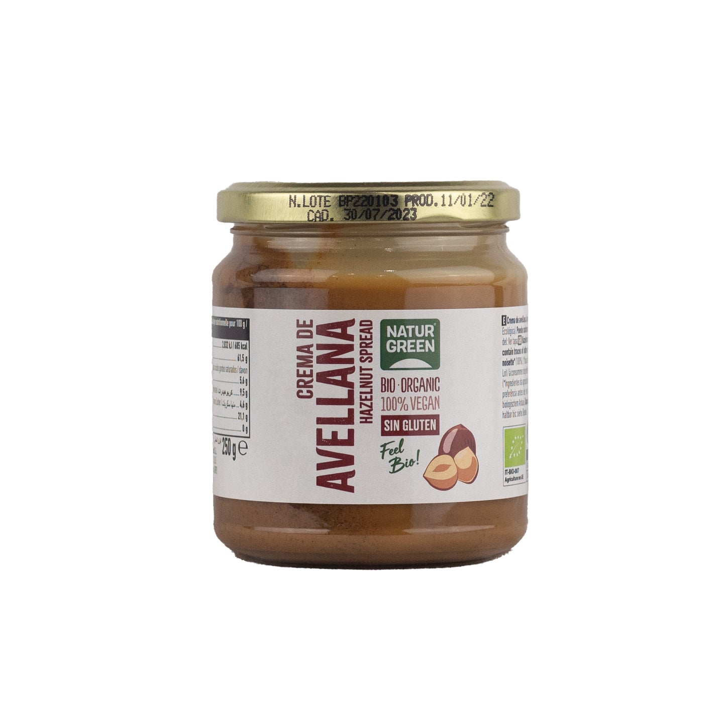 Crema de Avellanas Bio 100% NaturGreen 250g