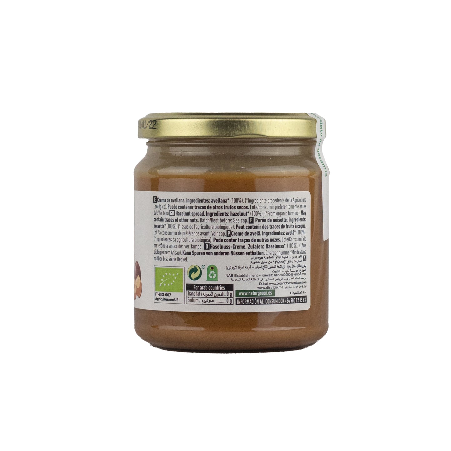 Crema de Avellanas Bio 100% NaturGreen 250g