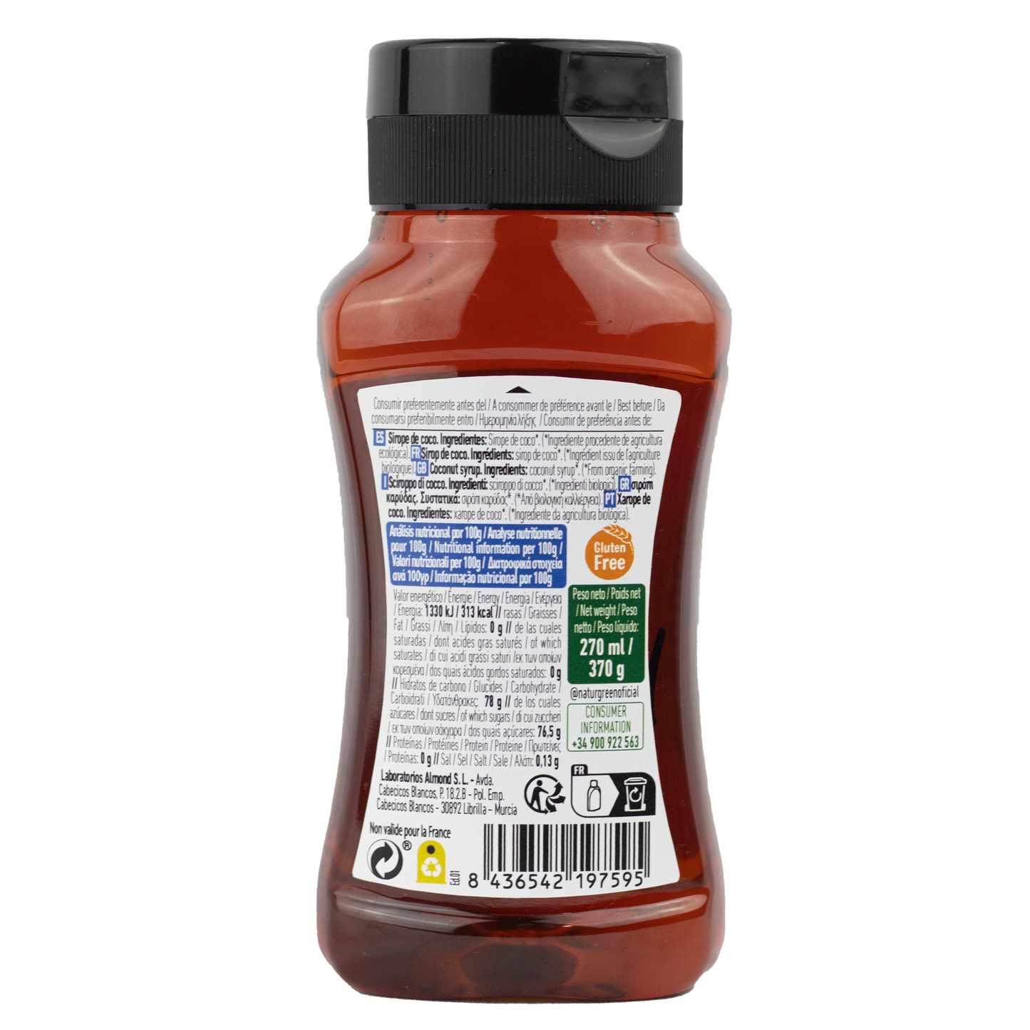 Pack 8x Sirope de coco Bio 258ml / 350g NaturGreen