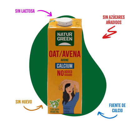 Pack 6x Bebida de Avena Sin Azúcares Añadidos con Calcio 1 L NaturGreen