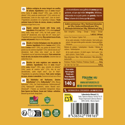 Pack 8x Galleta de Avena Integral con Cáñamo Bio 140g NaturGreen