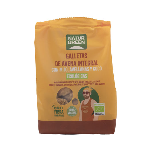 Galleta de Avena Integral con mijo, avellanas y coco Bio 140g NaturGreen