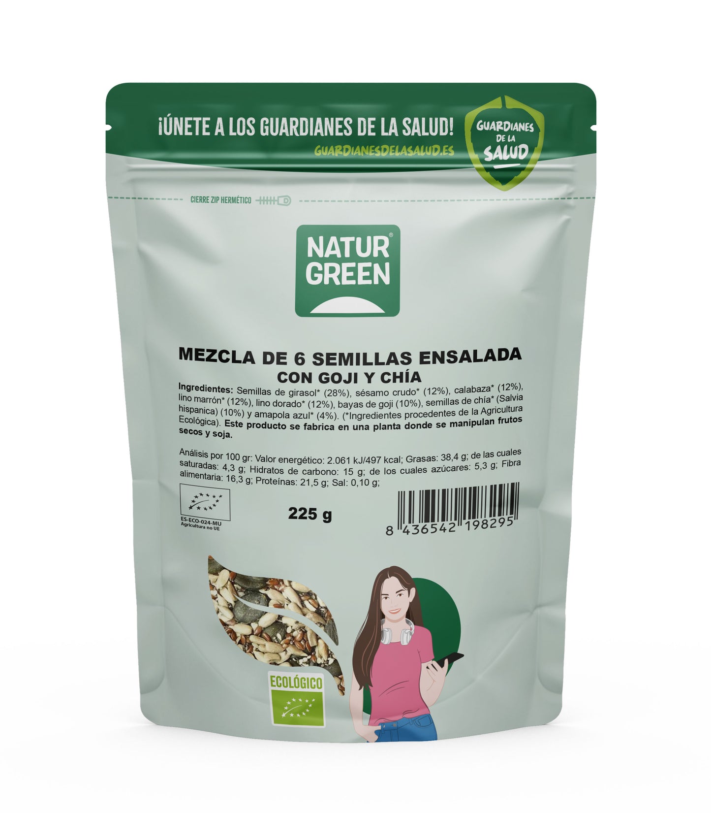 Pack 9x Mezcla 6 Semillas Ensalada Goji y Chía Bio 225 g NaturGreen