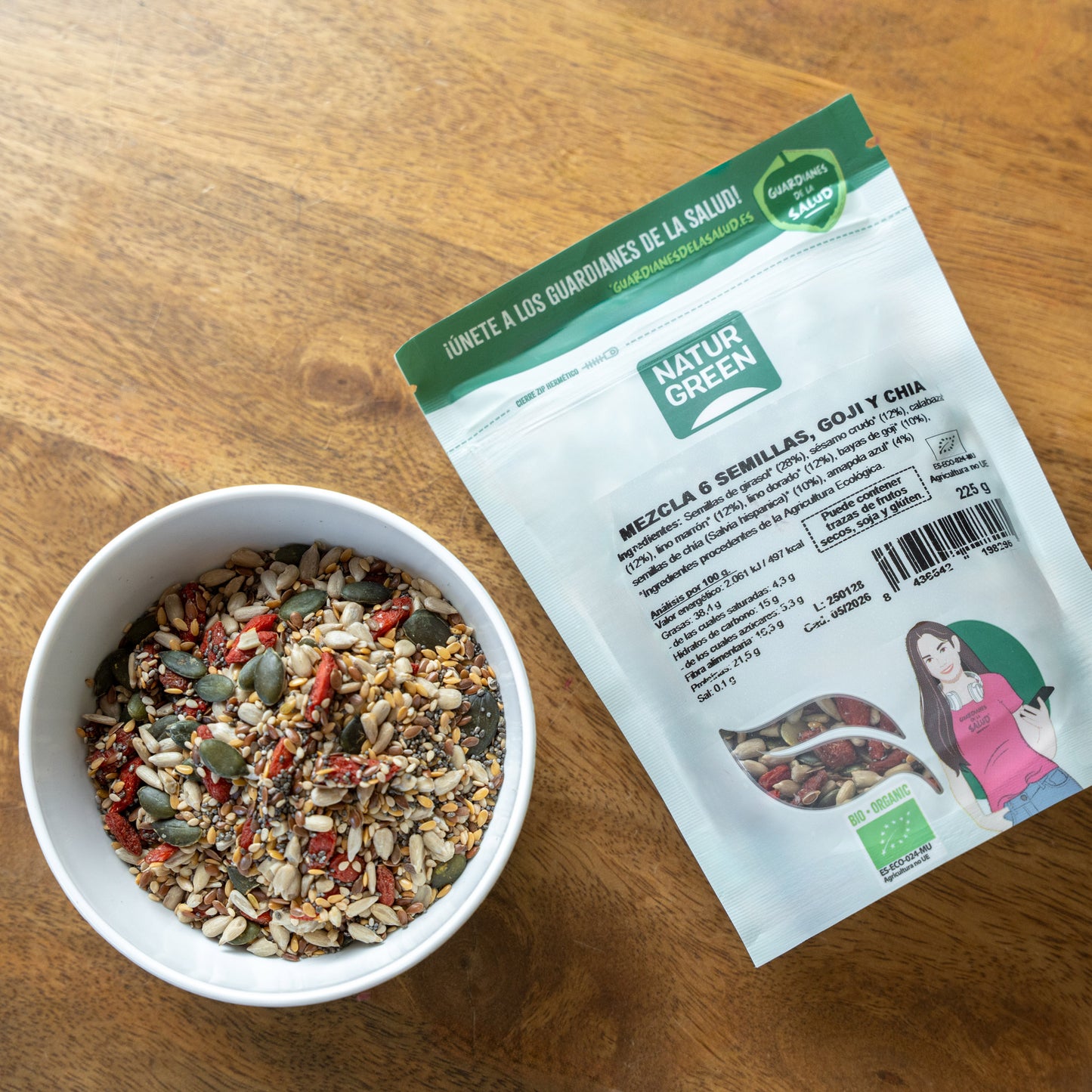 Pack 9x Mezcla 6 Semillas Ensalada Goji y Chía Bio 225 g NaturGreen