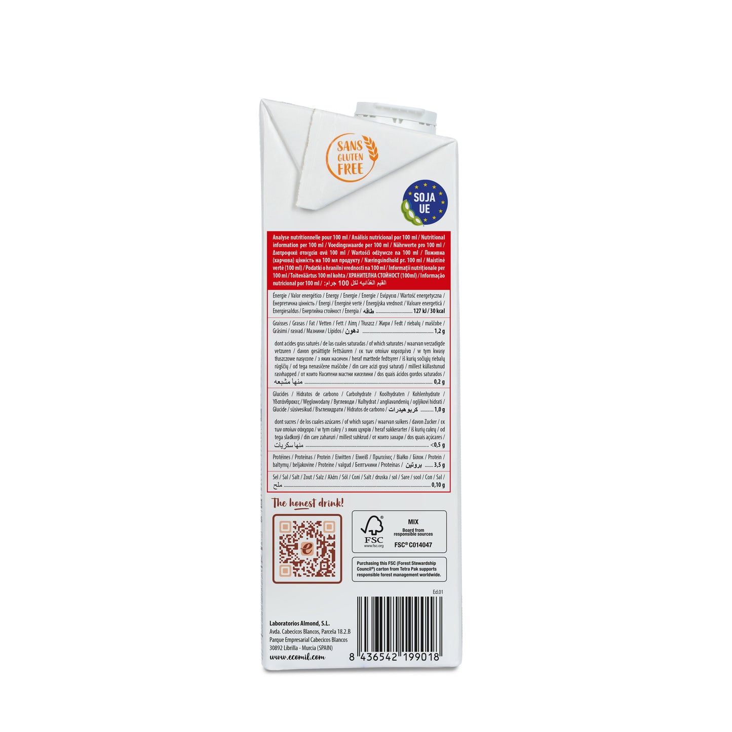 Bebida de Soja Nature Sugar Free Bio 1 L Ecomil