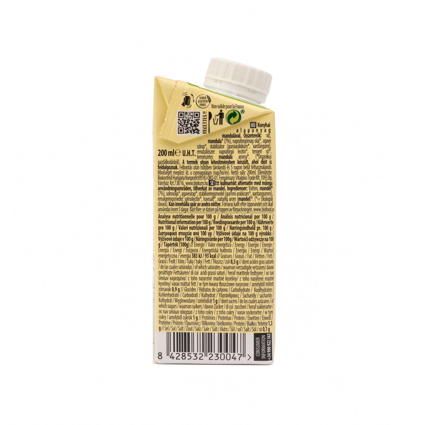 Pack 24x Nata ecológica para cocinar de Almendra 200 ml. EcoMil Cuisine