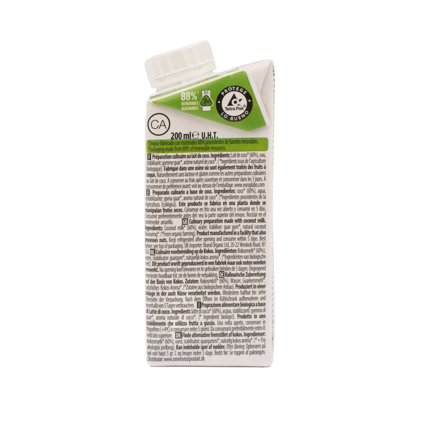 Pack 24x Leche de coco Bio para cocinar 200ml Ecomil