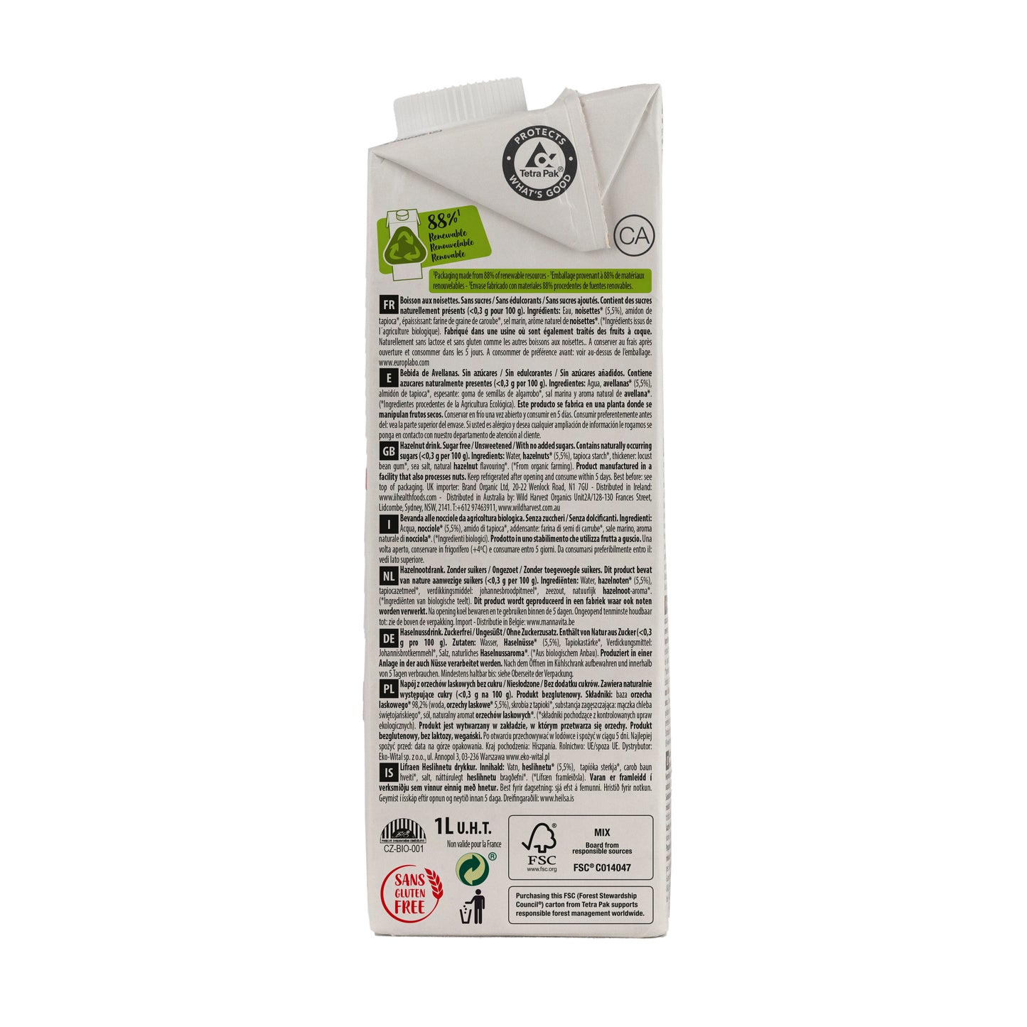 Bebida de Avellanas Ecológica Nature 1L Ecomil