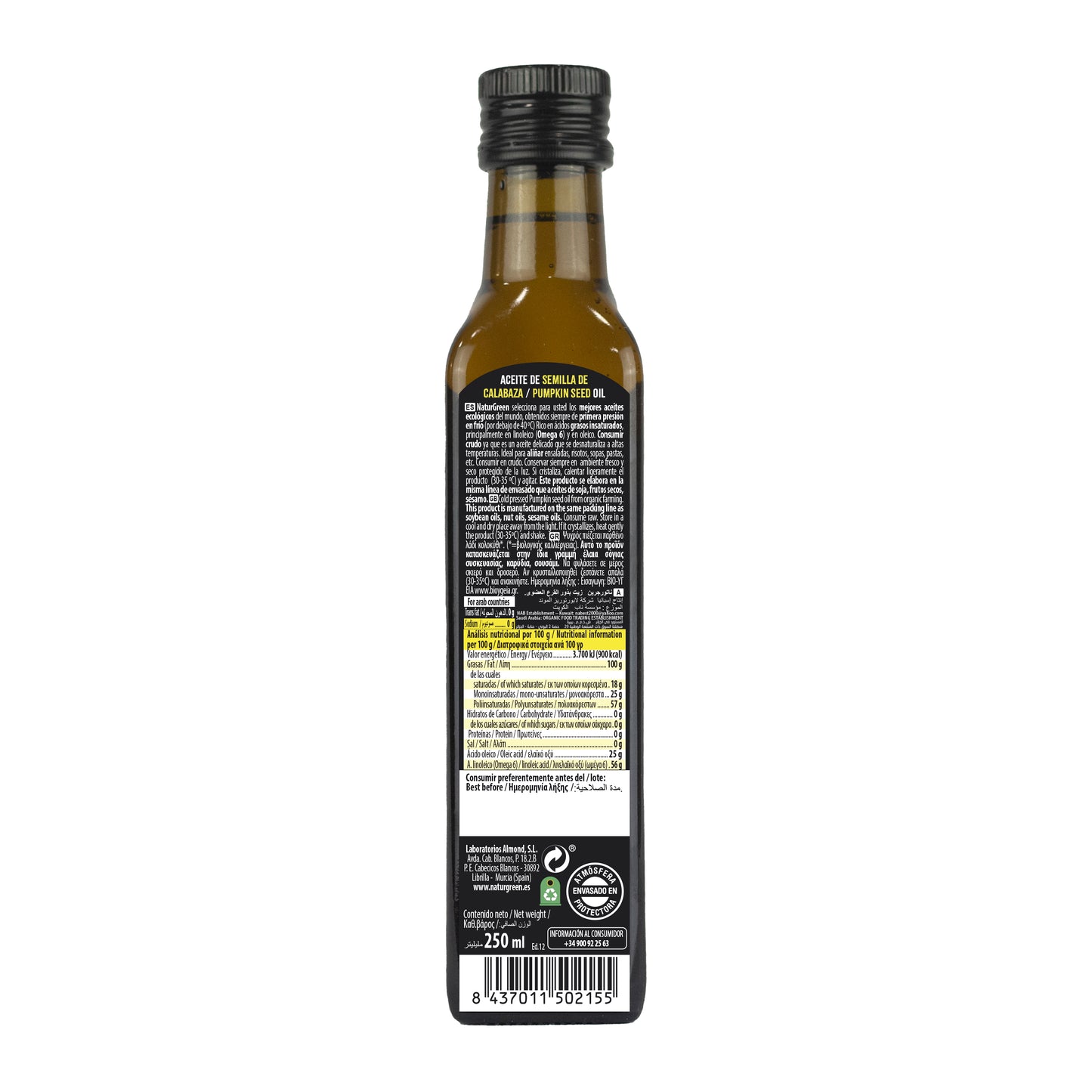 Pack 6x Aceite de Semillas de Calabaza Ecológico 250 ml NaturGreen