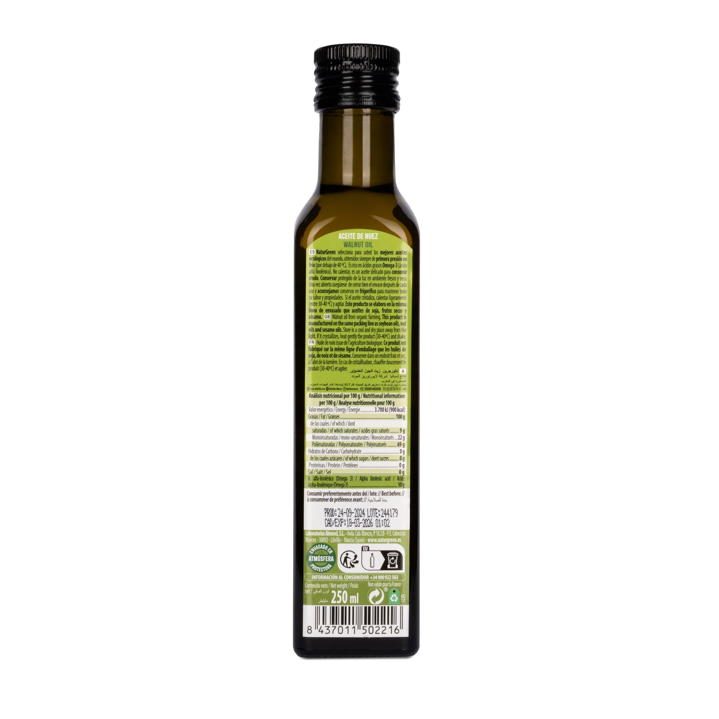 Aceite Ecológico de Nuez 250 ml NaturGreen