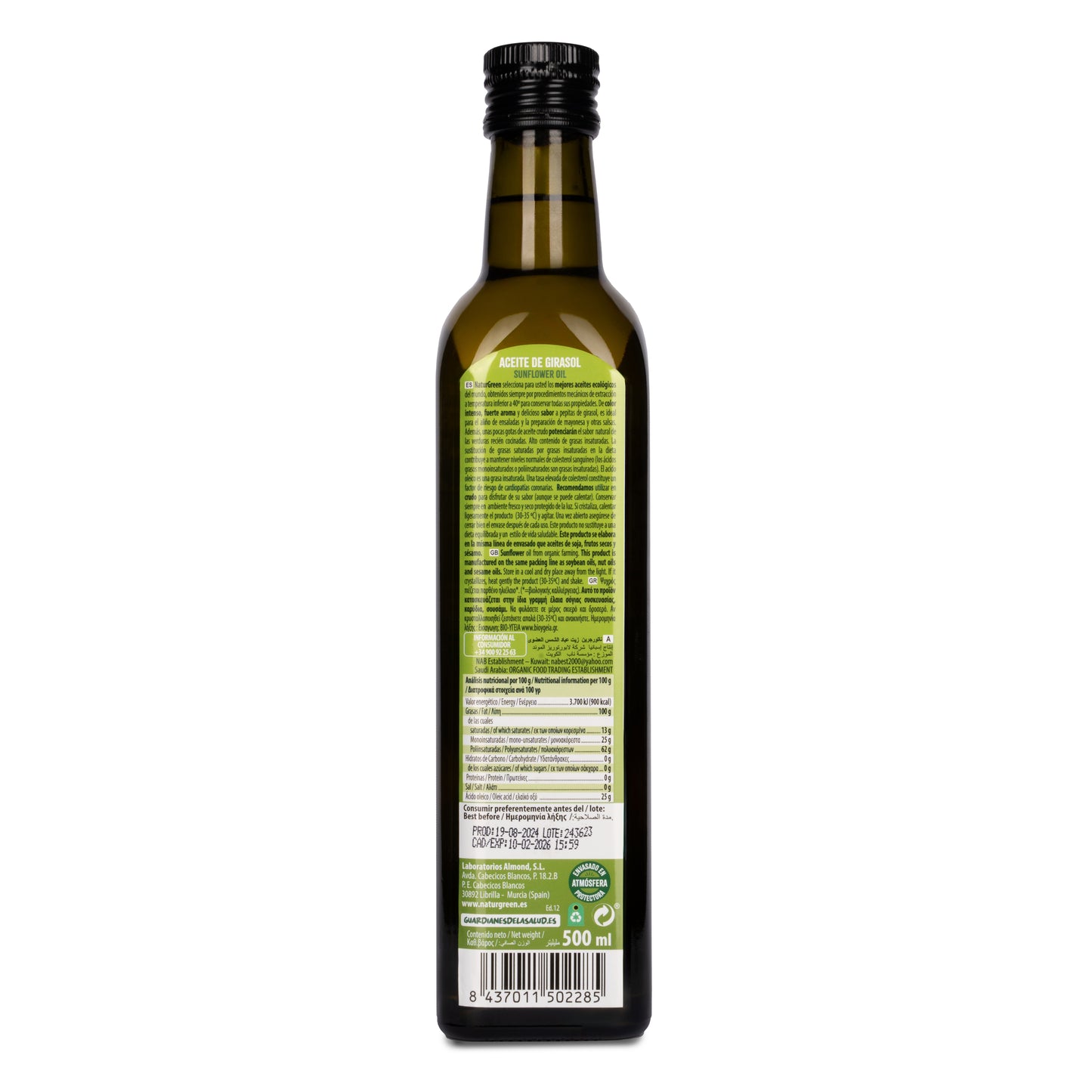 Pack 6x Aceite de Girasol Ecológico 500 ml NaturGreen