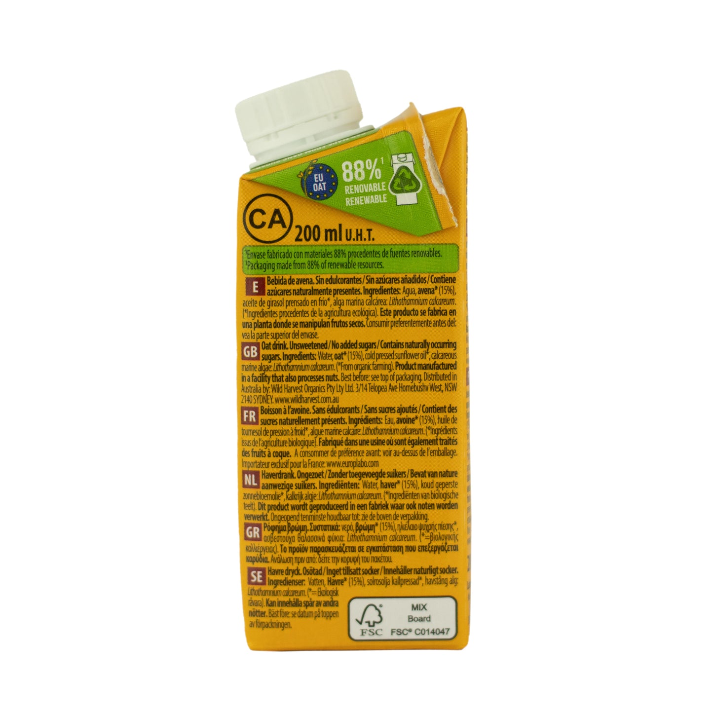 Bebida de Avena Sin Azúcares Añadidos Bio 200 ml NaturGreen