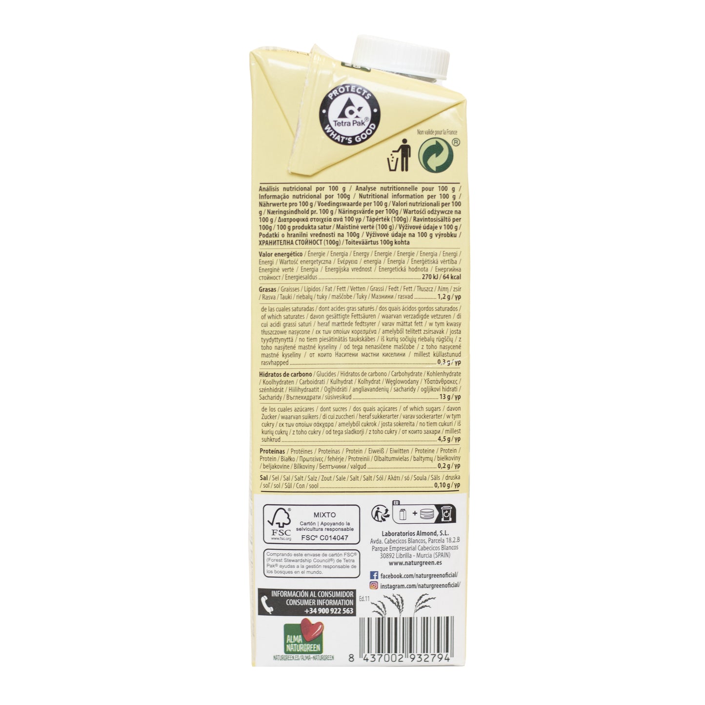 Bebida de Arroz Sin Azúcares Añadidos Bio 1L NaturGreen