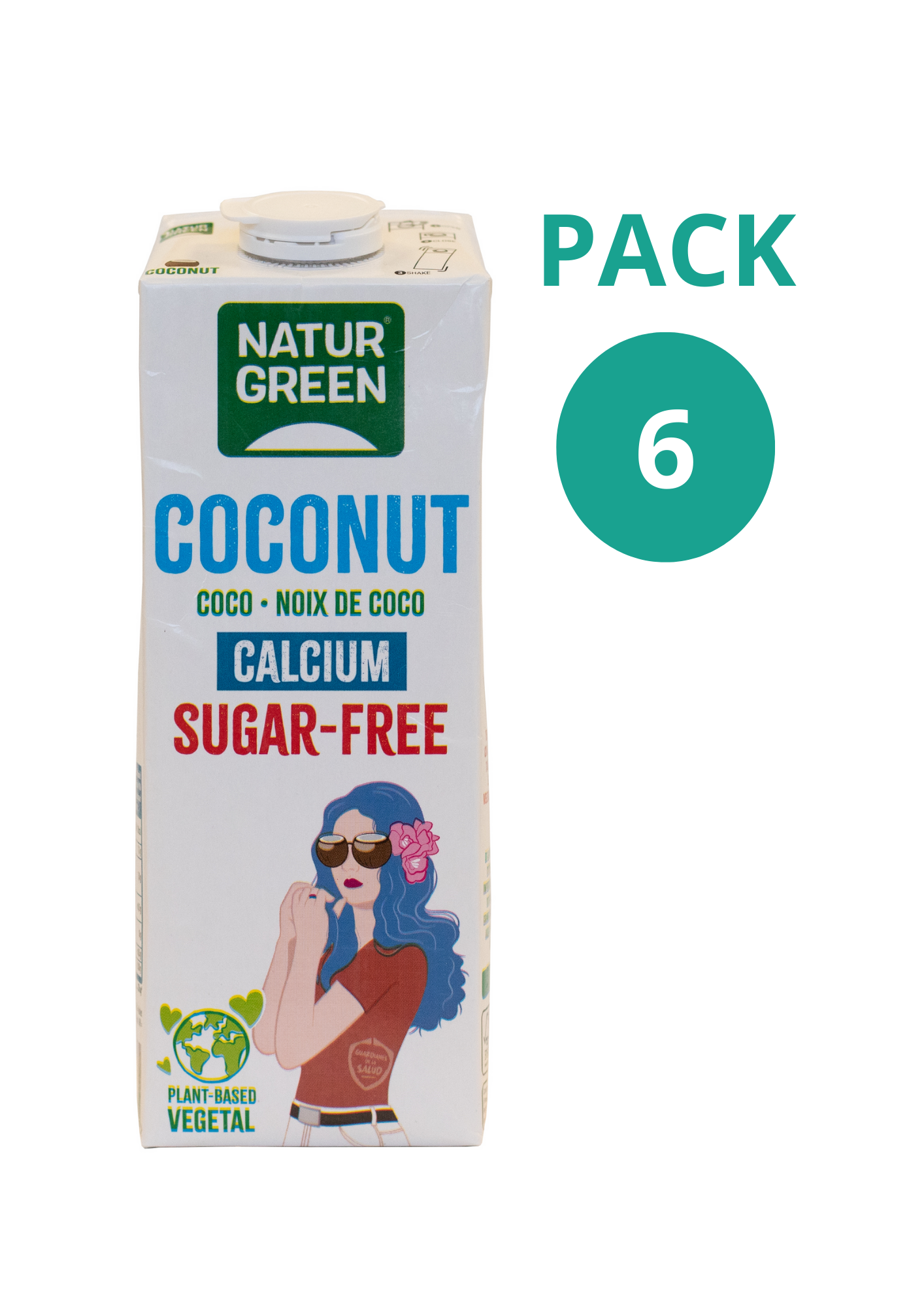 Pack 6x Bebida de Coco Sin Azúcar con Calcio 1L NaturGreen