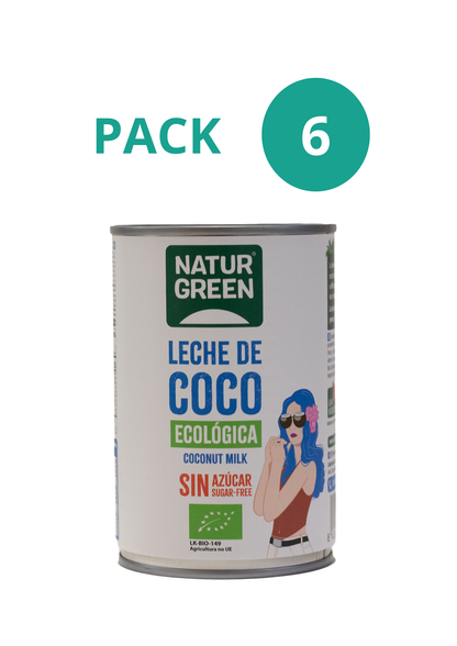 Pack 6x NaturGreen Leche de Coco 400 g / 400 ml