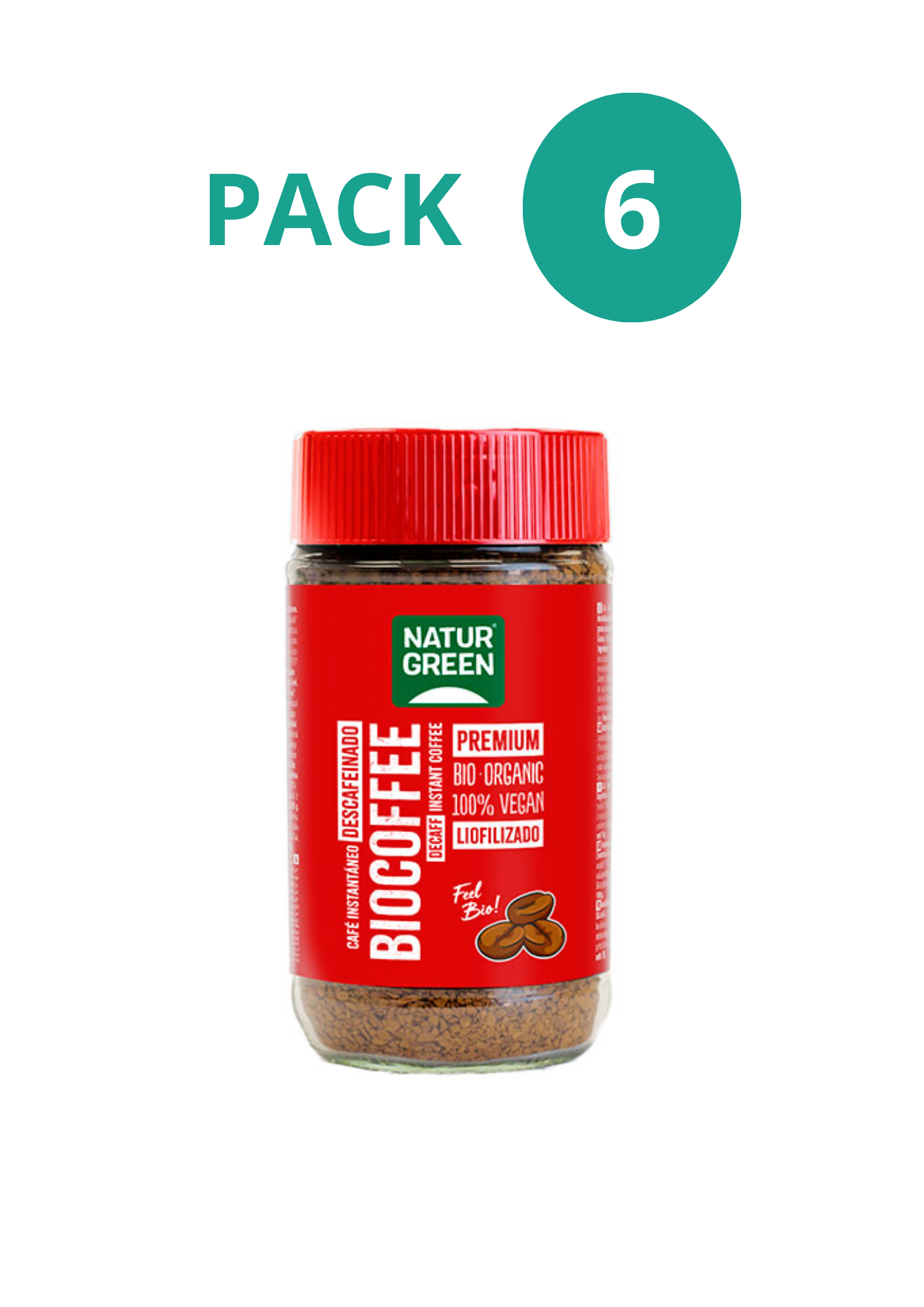 Pack 6x Café Descafeinado Ecológico Instantáneo 100g NaturGreen