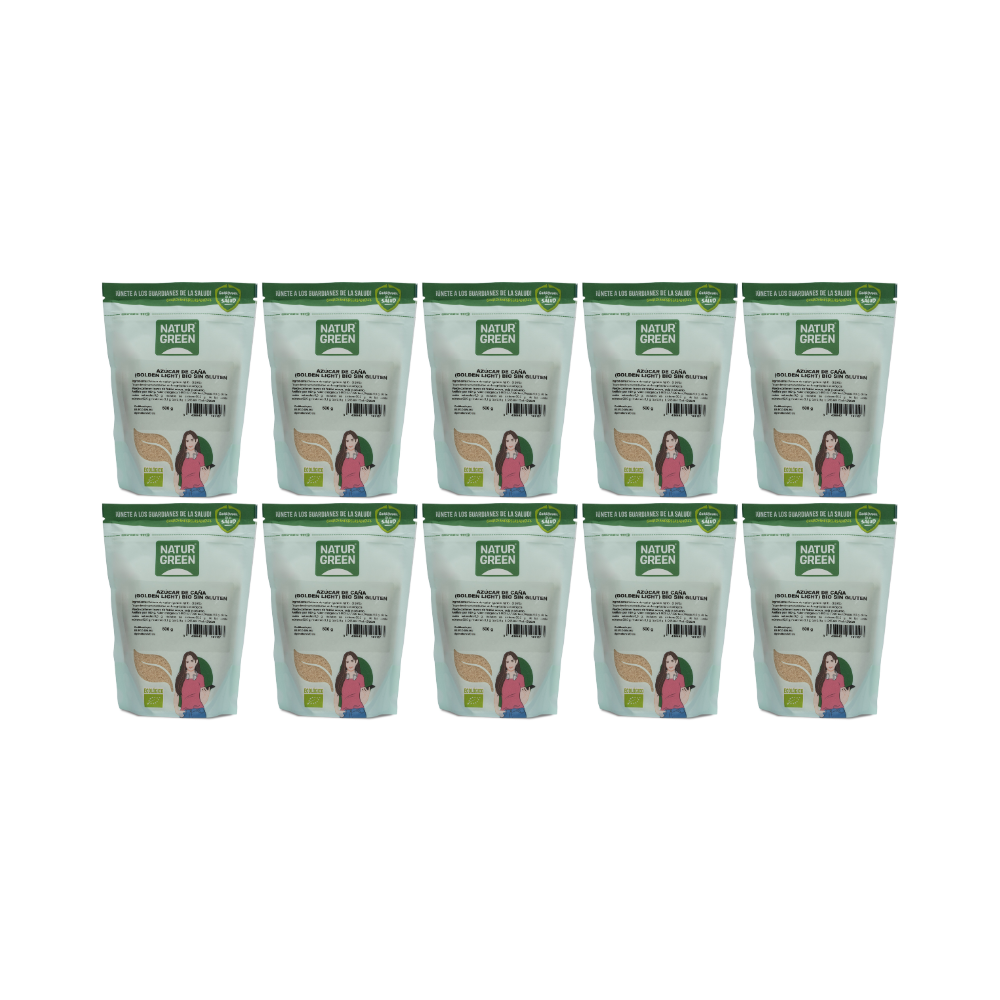 Pack 10x Azúcar de Caña Ecológico (Golden Light) 500g NaturGreen