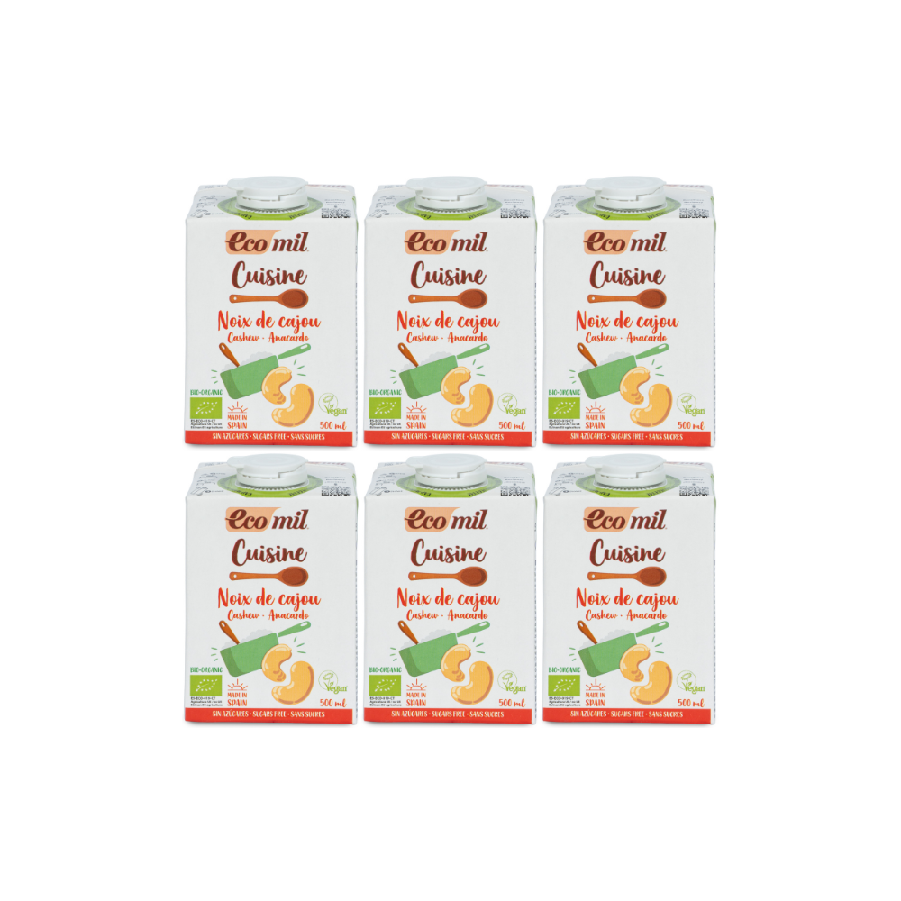 Pack 6x Nata Vegetal Cuisine Anacardo Sin Azúcares Bio 500ml Ecomil