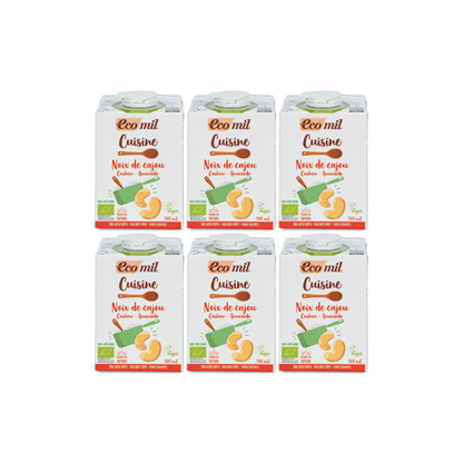 Pack 6x Nata Vegetal Cuisine Anacardo Sin Azúcares Bio 500ml Ecomil