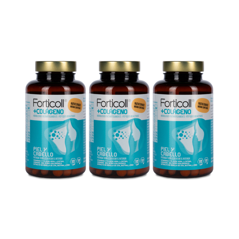 Pack 3x Colágeno BioActivo Piel y Cabello 120 comprimidos Forticoll
