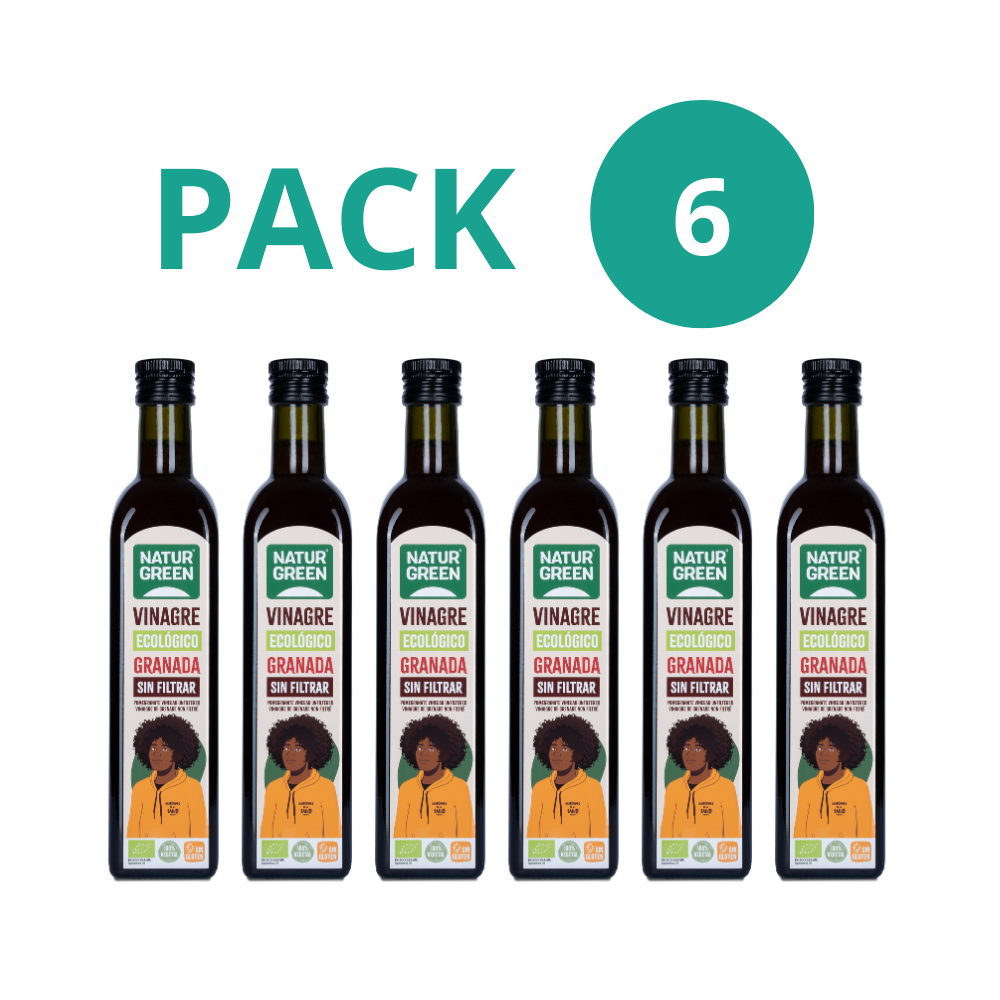 Pack 6x Vinagre de granada sin filtrar Bio 500ml Naturgreen