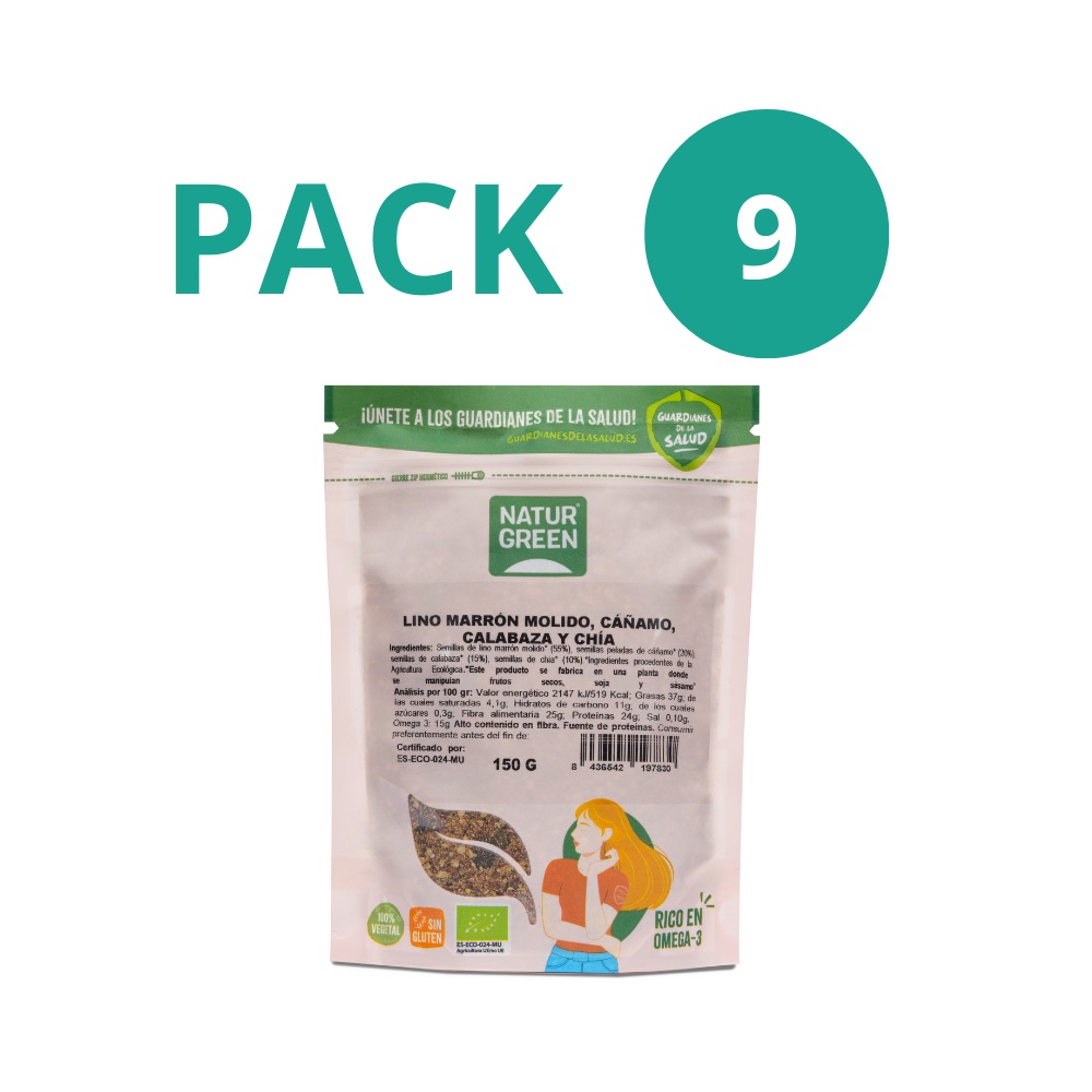 Pack 9x Semillas de lino, cáñamo, calabaza y chía Bio 225g NaturGreen