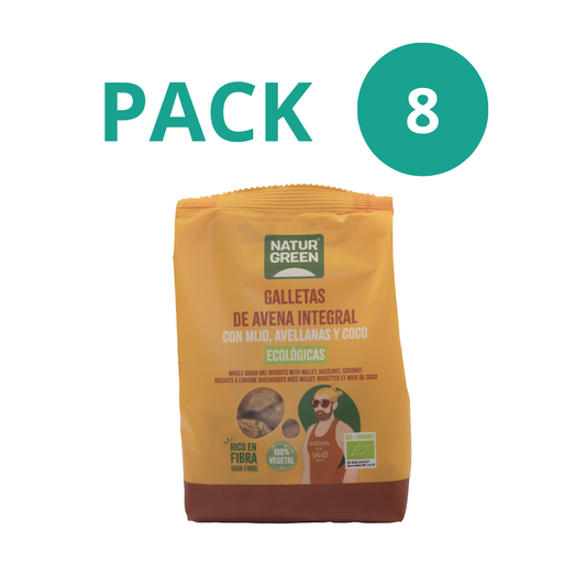 Pack 8x Galleta de Avena Integral con mijo, avellanas y coco Bio 140g NaturGreen